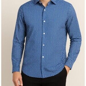 Michael Kors Blue Polka Dot Dress Shirt Men’s XL Classic‎ Fit Long Sleeve